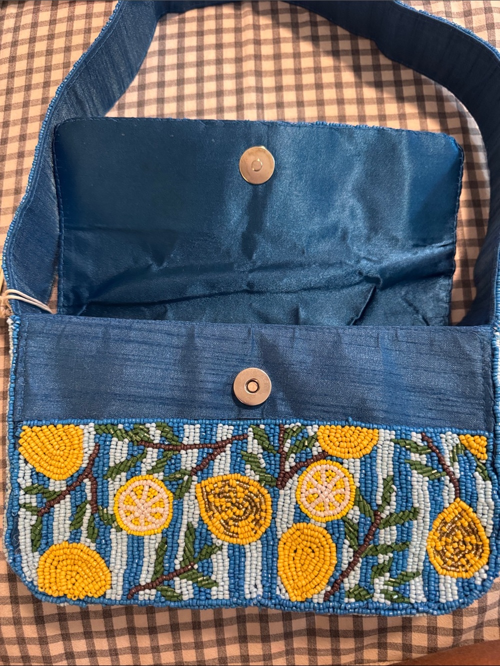 Hand-Beaded Blue Lemon Motif Shoulder Bag - Picture 2 of 6